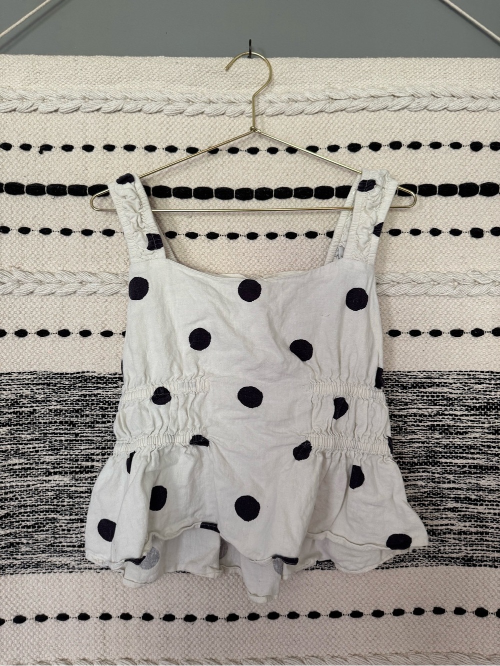 A New Day White Polka Dot Smocked Peplum Tank Top - Women
